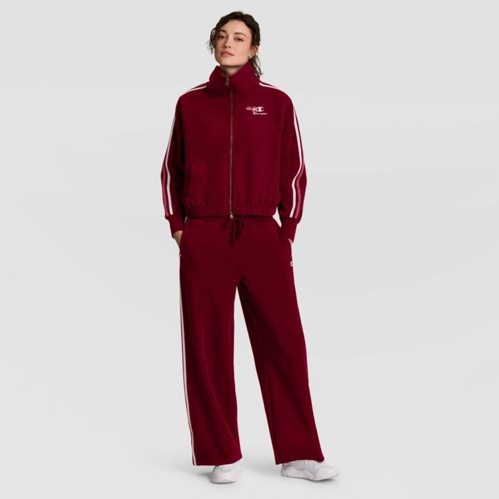 Champion Women's Cropped Cloud Pique Zip-Up - Cabernet S